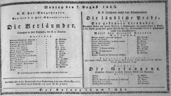 Theaterzettel (Oper und Burgtheater in Wien) 18260807 Seite: 1