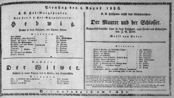 Theaterzettel (Oper und Burgtheater in Wien) 18260808 Seite: 1