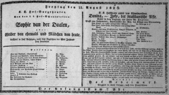 Theaterzettel (Oper und Burgtheater in Wien) 18260811 Seite: 1