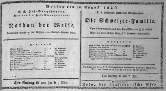 Theaterzettel (Oper und Burgtheater in Wien) 18260814 Seite: 1