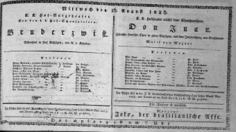Theaterzettel (Oper und Burgtheater in Wien) 18260816 Seite: 1
