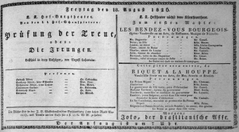 Theaterzettel (Oper und Burgtheater in Wien) 18260818 Seite: 1