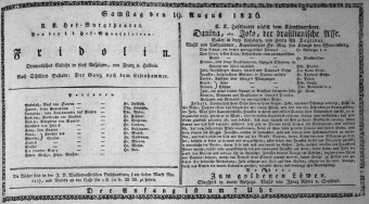 Theaterzettel (Oper und Burgtheater in Wien) 18260819 Seite: 1