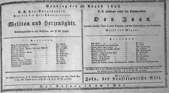 Theaterzettel (Oper und Burgtheater in Wien) 18260820 Seite: 1