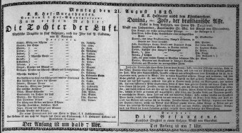 Theaterzettel (Oper und Burgtheater in Wien) 18260821 Seite: 1