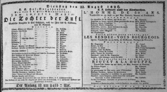 Theaterzettel (Oper und Burgtheater in Wien) 18260822 Seite: 1