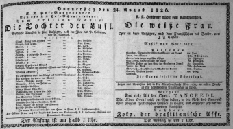 Theaterzettel (Oper und Burgtheater in Wien) 18260824 Seite: 1