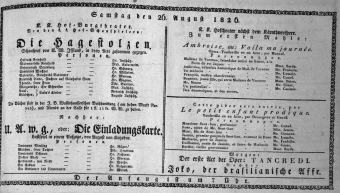 Theaterzettel (Oper und Burgtheater in Wien) 18260826 Seite: 1