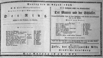 Theaterzettel (Oper und Burgtheater in Wien) 18260828 Seite: 1