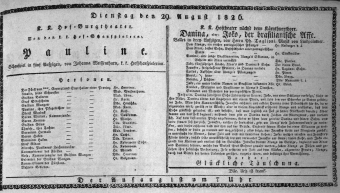 Theaterzettel (Oper und Burgtheater in Wien) 18260829 Seite: 1