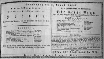 Theaterzettel (Oper und Burgtheater in Wien) 18260831 Seite: 1