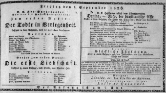 Theaterzettel (Oper und Burgtheater in Wien) 18260901 Seite: 1