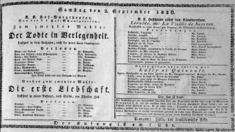 Theaterzettel (Oper und Burgtheater in Wien) 18260902 Seite: 1