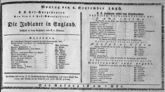 Theaterzettel (Oper und Burgtheater in Wien) 18260904 Seite: 1