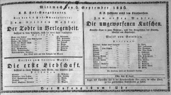 Theaterzettel (Oper und Burgtheater in Wien) 18260906 Seite: 1