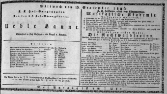 Theaterzettel (Oper und Burgtheater in Wien) 18260913 Seite: 1