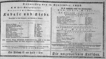 Theaterzettel (Oper und Burgtheater in Wien) 18260914 Seite: 1