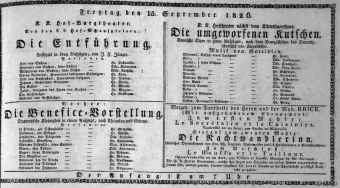 Theaterzettel (Oper und Burgtheater in Wien) 18260915 Seite: 1