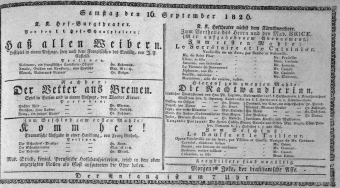Theaterzettel (Oper und Burgtheater in Wien) 18260916 Seite: 1