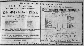Theaterzettel (Oper und Burgtheater in Wien) 18260918 Seite: 1
