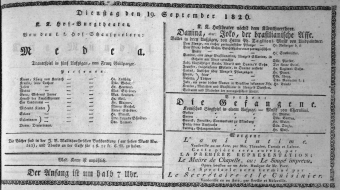 Theaterzettel (Oper und Burgtheater in Wien) 18260919 Seite: 1