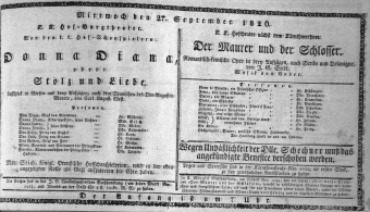 Theaterzettel (Oper und Burgtheater in Wien) 18260927 Seite: 1