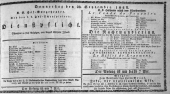 Theaterzettel (Oper und Burgtheater in Wien) 18260928 Seite: 1