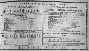 Theaterzettel (Oper und Burgtheater in Wien) 18260930 Seite: 1