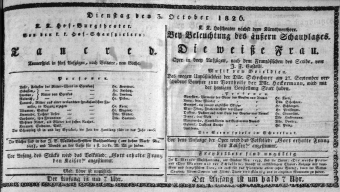 Theaterzettel (Oper und Burgtheater in Wien) 18261003 Seite: 1