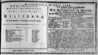 Theaterzettel (Oper und Burgtheater in Wien) 18261004 Seite: 1