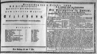 Theaterzettel (Oper und Burgtheater in Wien) 18261005 Seite: 1