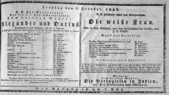 Theaterzettel (Oper und Burgtheater in Wien) 18261006 Seite: 1