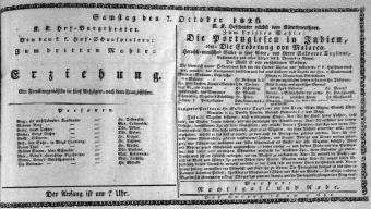 Theaterzettel (Oper und Burgtheater in Wien) 18261007 Seite: 1