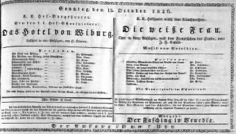 Theaterzettel (Oper und Burgtheater in Wien) 18261015 Seite: 1
