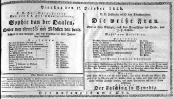 Theaterzettel (Oper und Burgtheater in Wien) 18261017 Seite: 1
