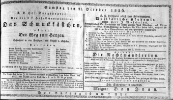Theaterzettel (Oper und Burgtheater in Wien) 18261021 Seite: 1