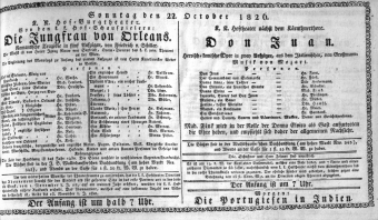 Theaterzettel (Oper und Burgtheater in Wien) 18261022 Seite: 1