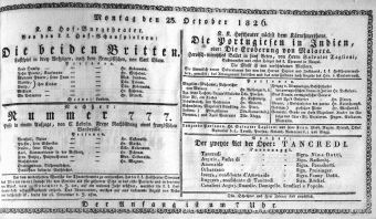 Theaterzettel (Oper und Burgtheater in Wien) 18261023 Seite: 1
