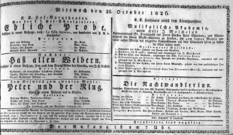 Theaterzettel (Oper und Burgtheater in Wien) 18261025 Seite: 1