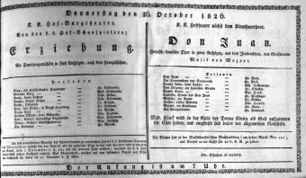 Theaterzettel (Oper und Burgtheater in Wien) 18261026 Seite: 1