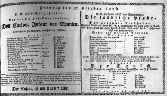 Theaterzettel (Oper und Burgtheater in Wien) 18261027 Seite: 1