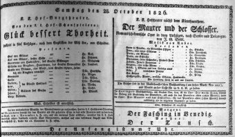 Theaterzettel (Oper und Burgtheater in Wien) 18261028 Seite: 1