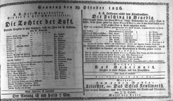 Theaterzettel (Oper und Burgtheater in Wien) 18261029 Seite: 1