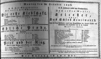 Theaterzettel (Oper und Burgtheater in Wien) 18261030 Seite: 1