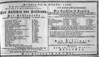 Theaterzettel (Oper und Burgtheater in Wien) 18261031 Seite: 1