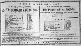 Theaterzettel (Oper und Burgtheater in Wien) 18261101 Seite: 1