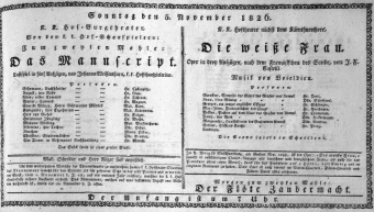 Theaterzettel (Oper und Burgtheater in Wien) 18261105 Seite: 1