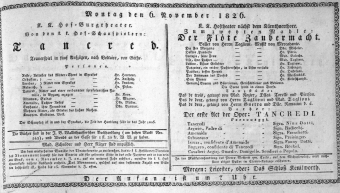 Theaterzettel (Oper und Burgtheater in Wien) 18261106 Seite: 1