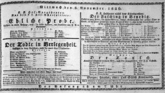 Theaterzettel (Oper und Burgtheater in Wien) 18261108 Seite: 1