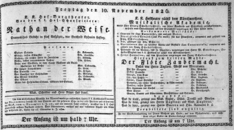 Theaterzettel (Oper und Burgtheater in Wien) 18261110 Seite: 1